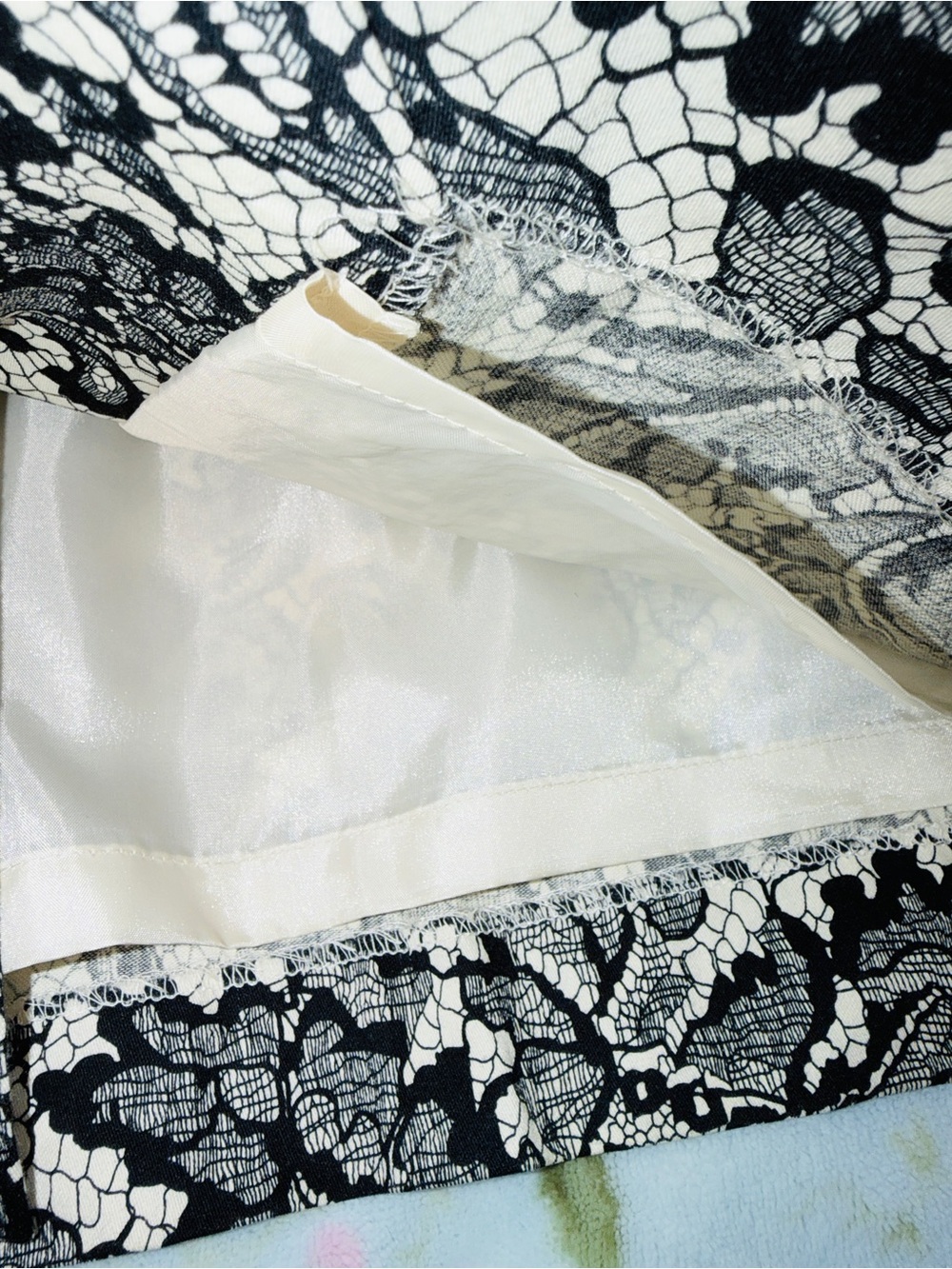 100% Cotton Van Heusen Paisley Black & Cream Lace-Print Lined Pencil Skirt 💝 - Picture 4 of 7